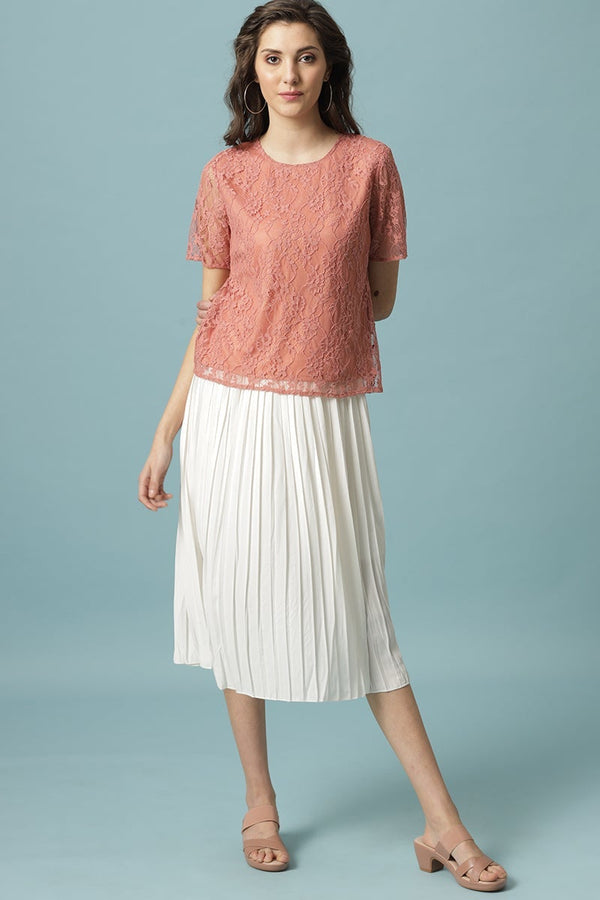 Gipsy Gipsy Salmon Pink Medium Length Round Neck Polyester Blouse Salmon Pink