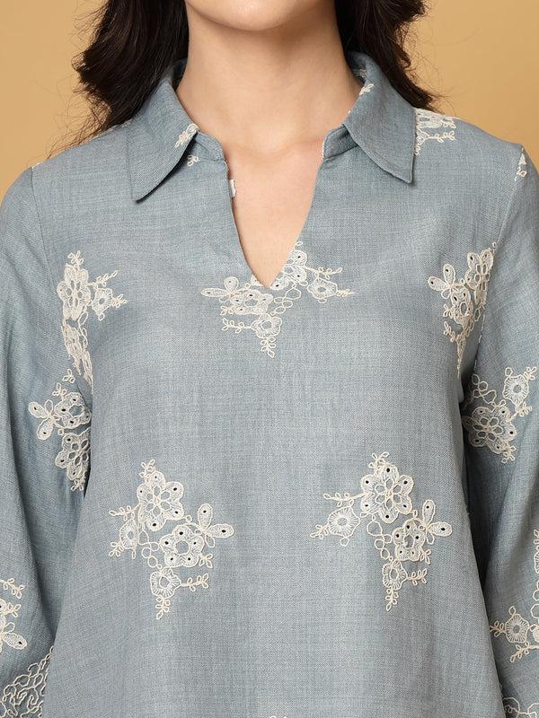 Gipsy Gipsy Sky Blue Cutwork Embroidered Cotton Tunic