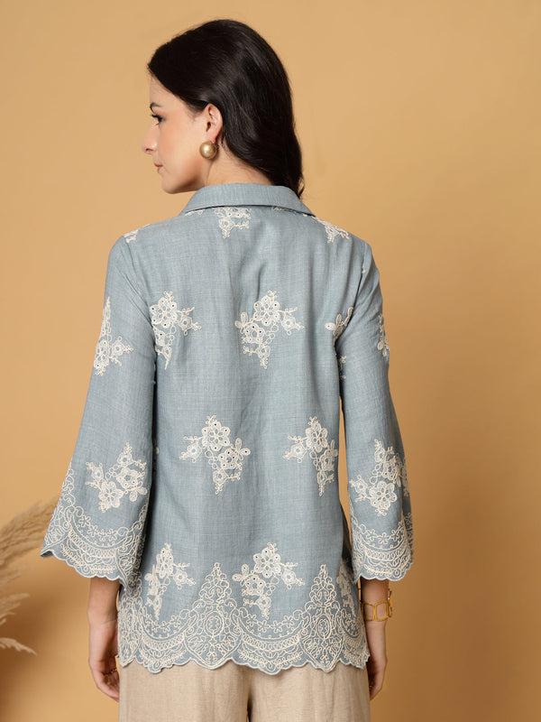 Gipsy Gipsy Sky Blue Cutwork Embroidered Cotton Tunic