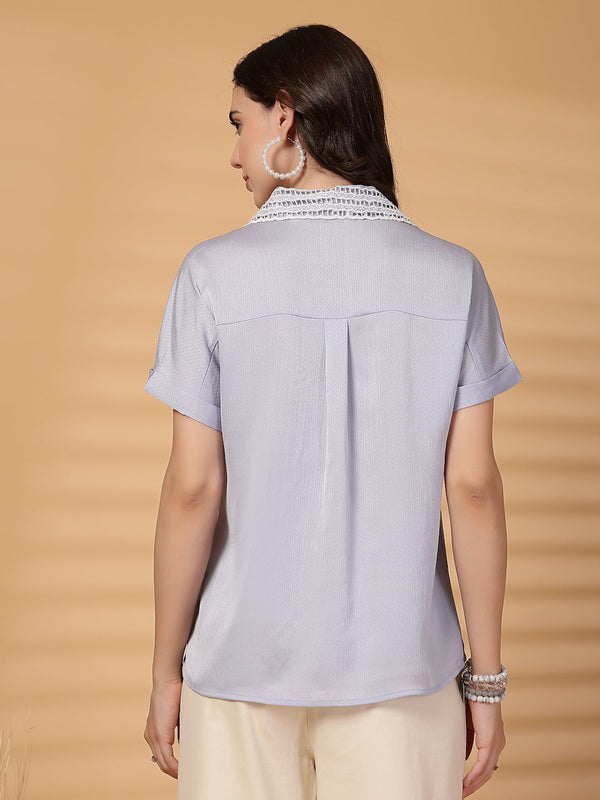 Gipsy Gipsy Sky Blue Dolman Sleeves Classic Fit Blouse