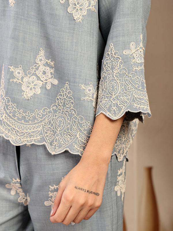 Gipsy Gipsy Sky Blue Schiffli Cotton Cord Set Sky Blue