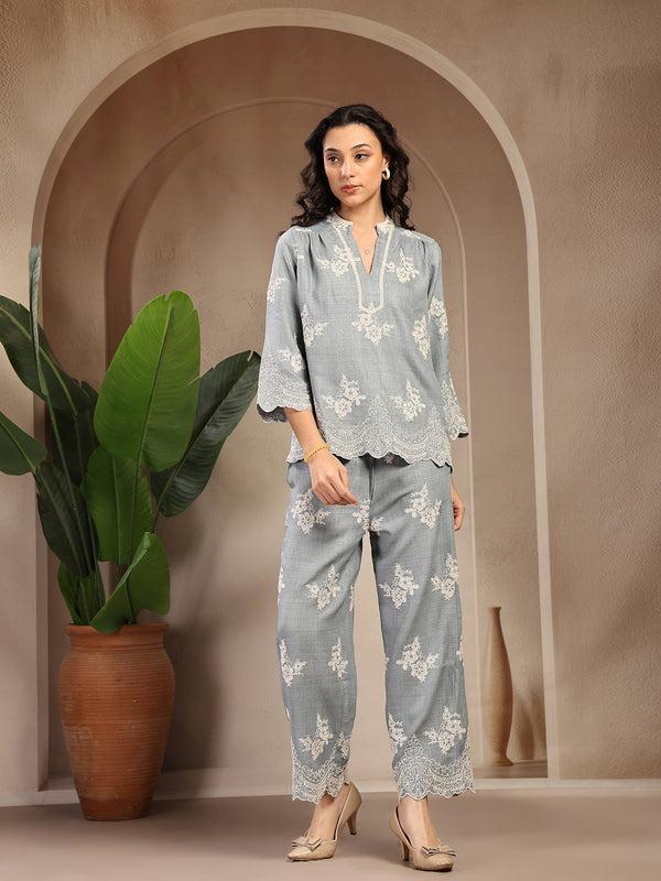 gipsy Gipsy Sky Blue Schiffli Cotton Cord Set Sky Blue