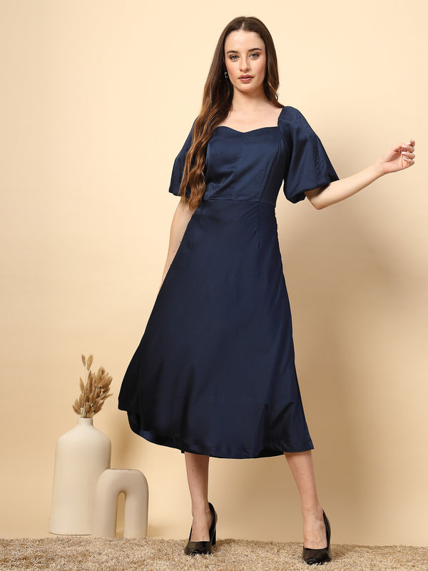 gipsy Solid Navy Dress With Flared Design