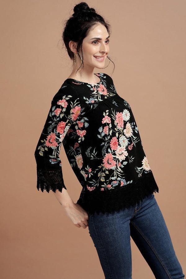 Gipsy Spectacular Floral Lace Top Black