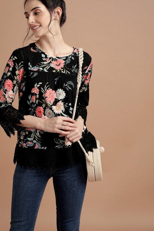 Gipsy Spectacular Floral Lace Top Black