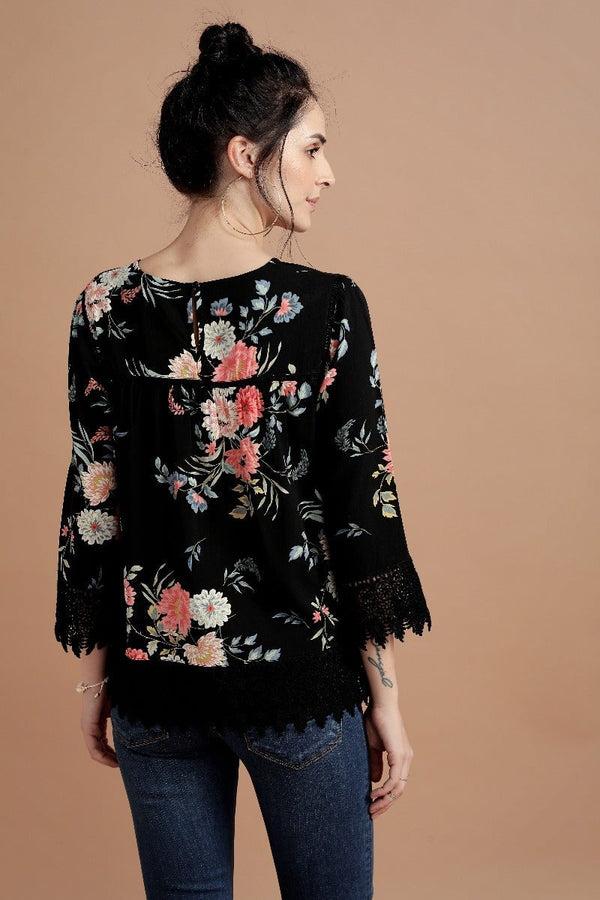Gipsy Spectacular Floral Lace Top Black