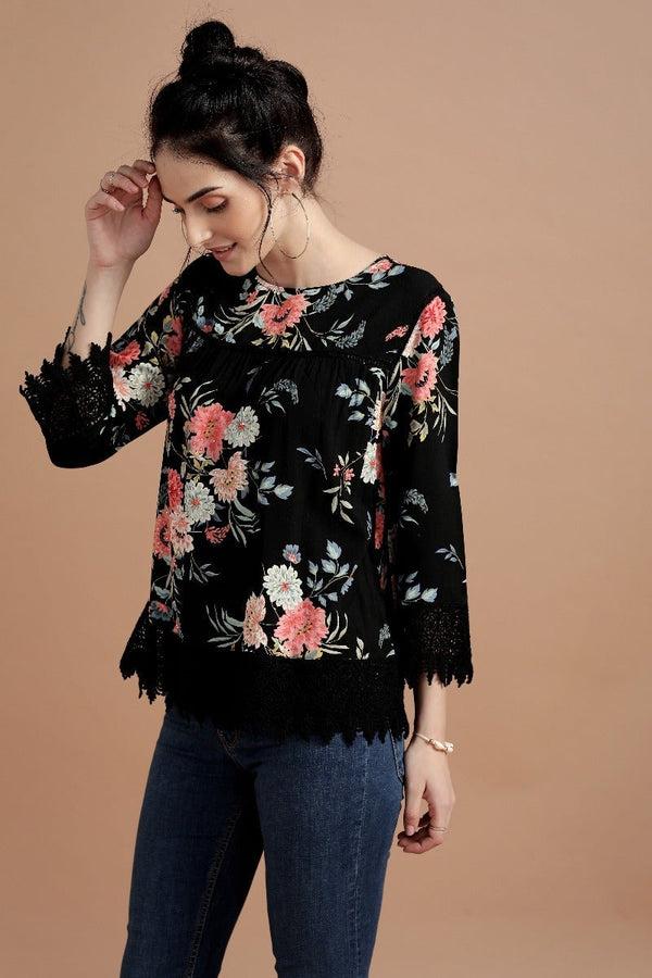 gipsy Spectacular Floral Lace Top Black