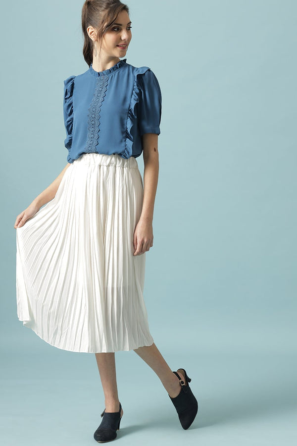 Gipsy Gipsy Steel Blue Medium Length Round Neck Polyester Blouse Steel Blue