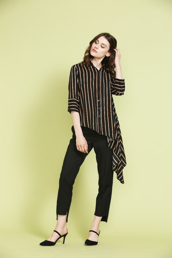 Gipsy Striped Assymetrical Shirt Black
