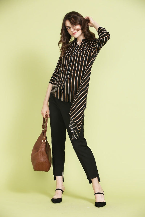 Gipsy Striped Assymetrical Shirt Black
