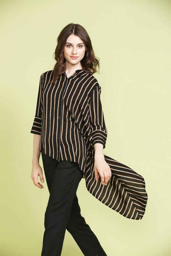 gipsy Striped Assymetrical Shirt Black