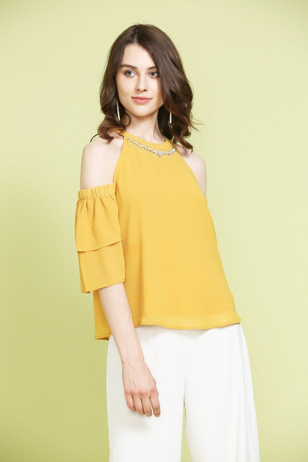 Gipsy Summer Party Cold Shoulder Top Yellow