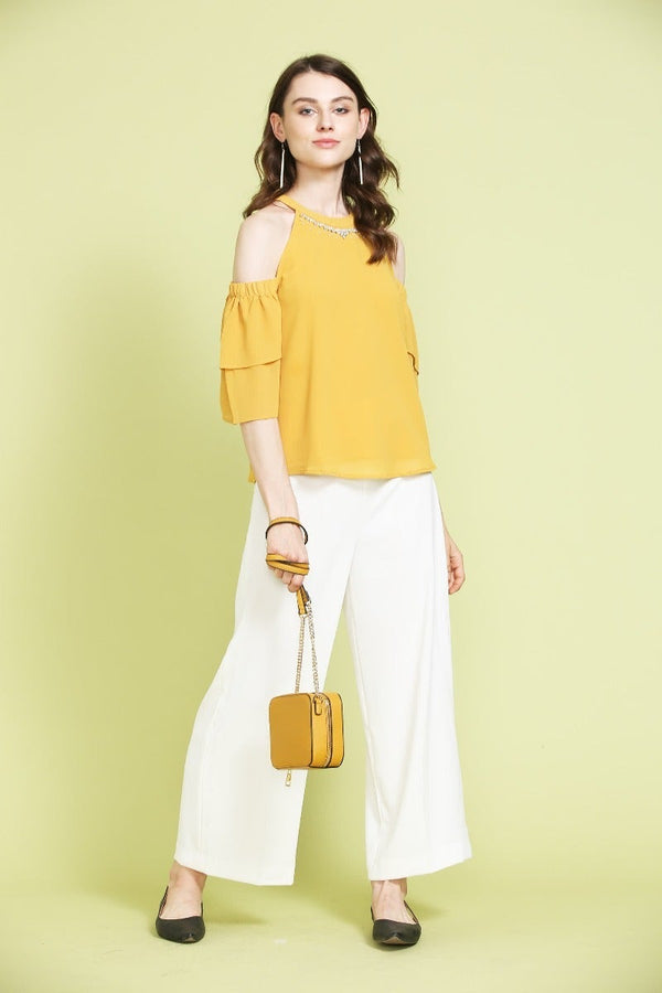 Gipsy Summer Party Cold Shoulder Top Yellow