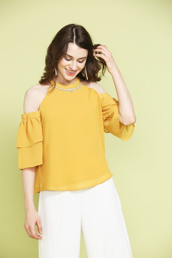 gipsy Summer Party Cold Shoulder Top Yellow