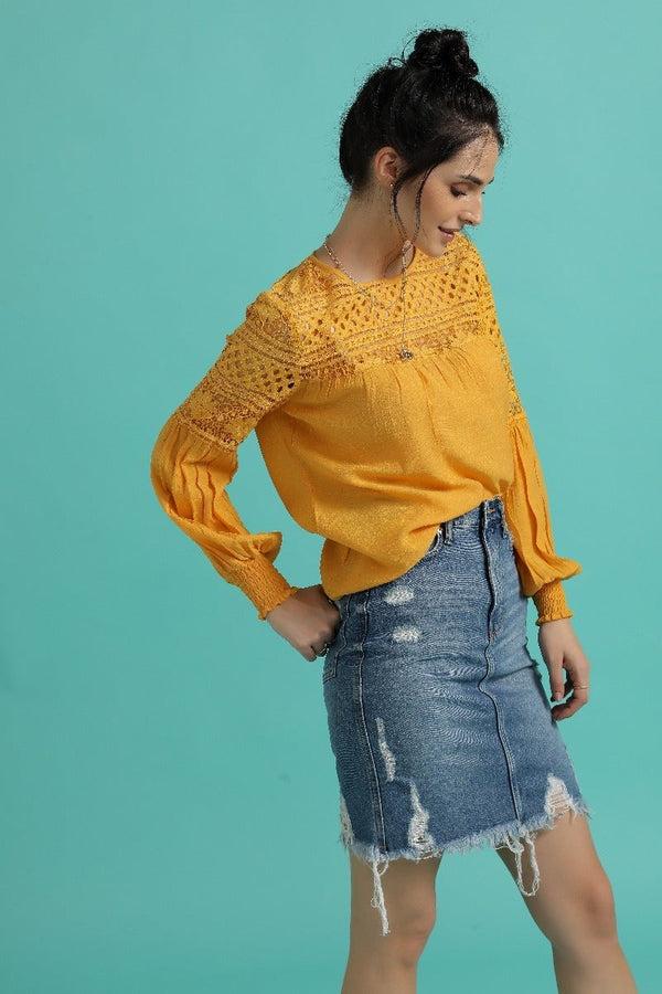 Gipsy Sunny Side Up Cutwork Top Mustard