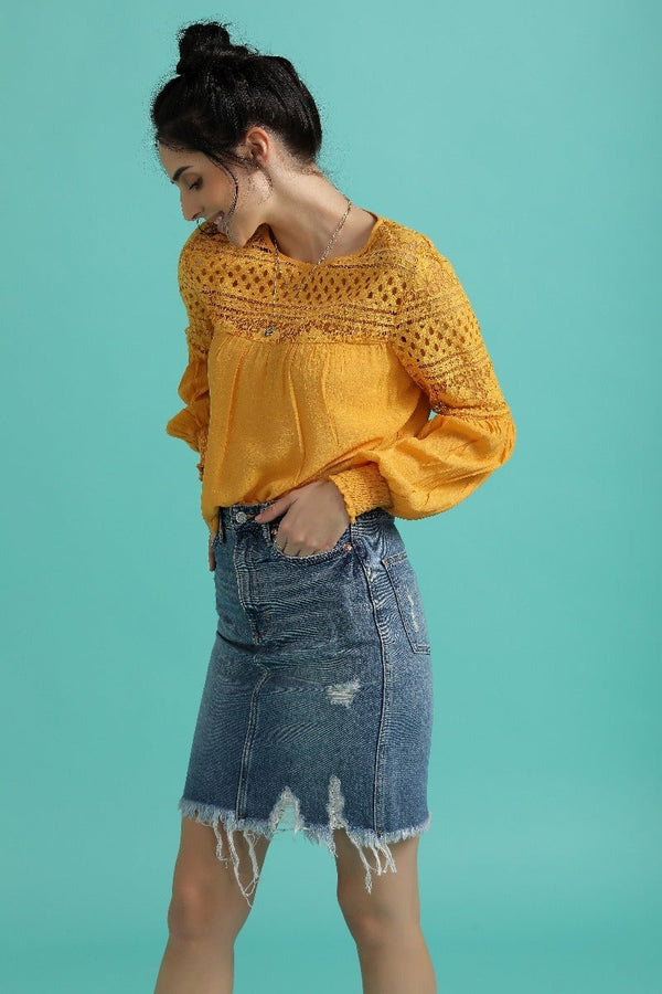 Gipsy Sunny Side Up Cutwork Top Mustard