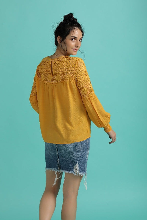 Gipsy Sunny Side Up Cutwork Top Mustard