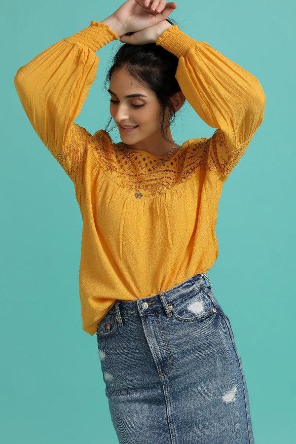 gipsy Sunny Side Up Cutwork Top Mustard