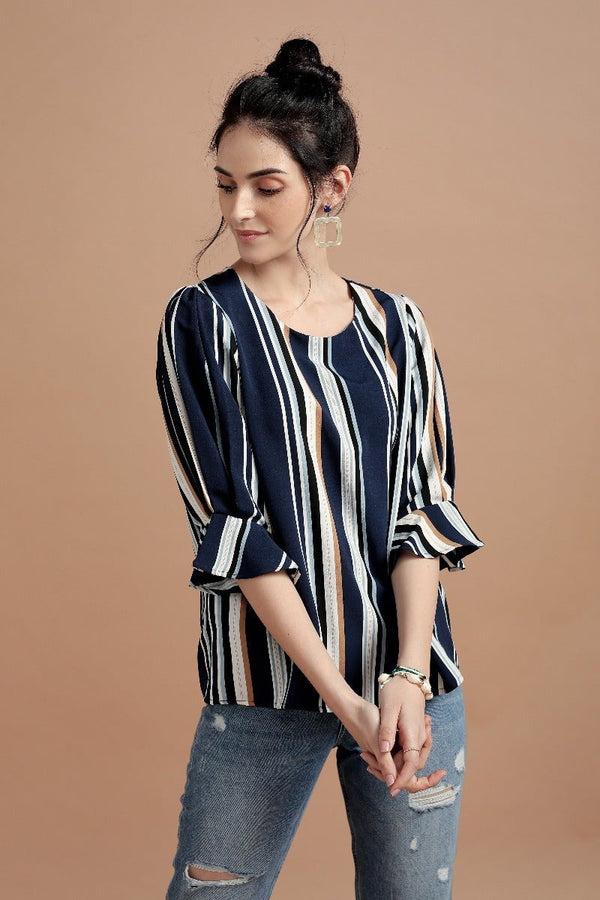 Gipsy Vertical Striped Hues Top Navy