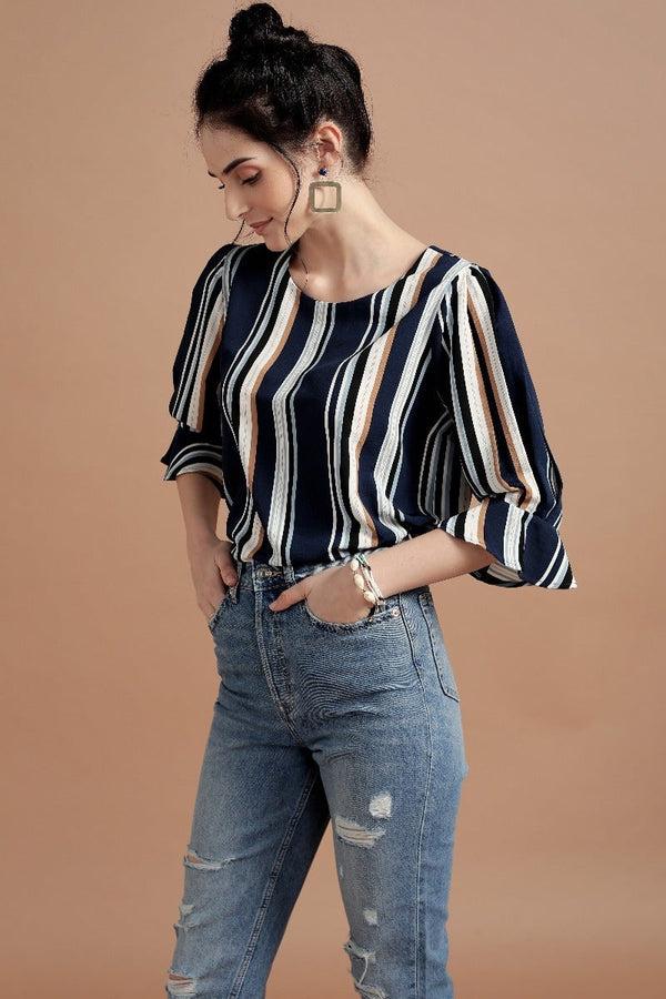 Gipsy Vertical Striped Hues Top Navy