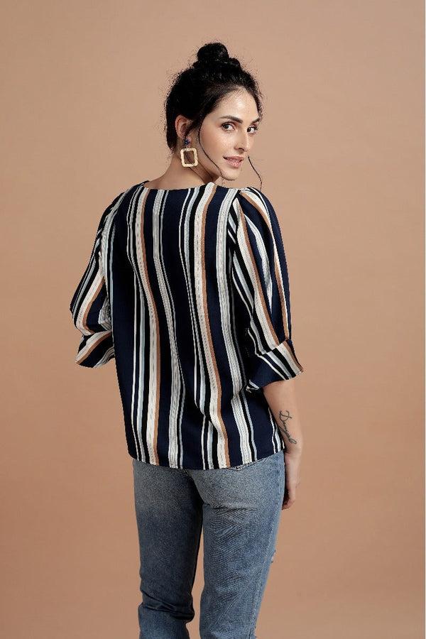Gipsy Vertical Striped Hues Top Navy