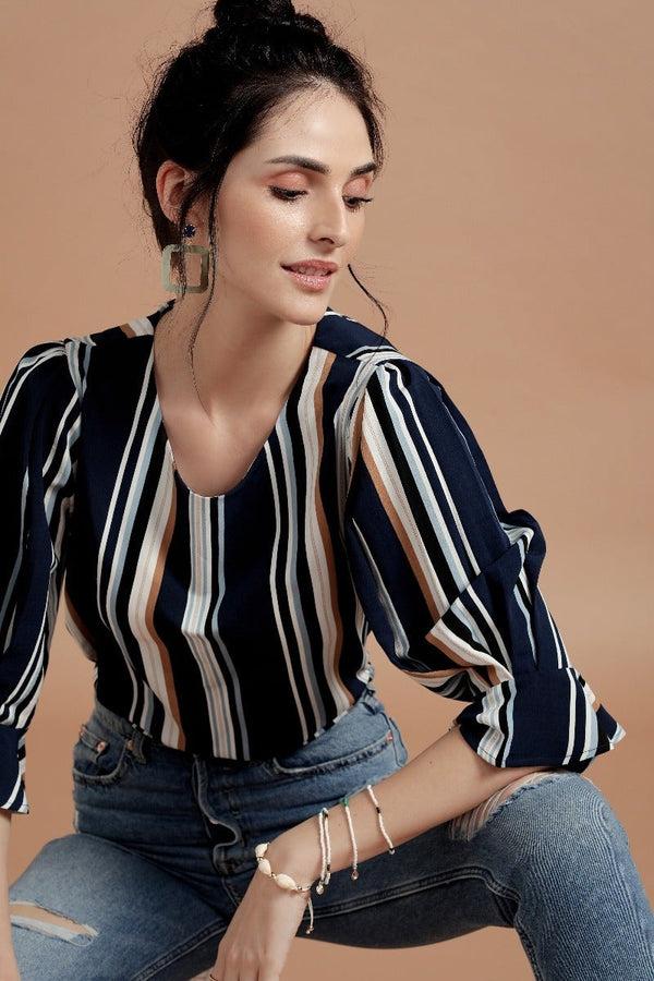 gipsy Vertical Striped Hues Top Navy