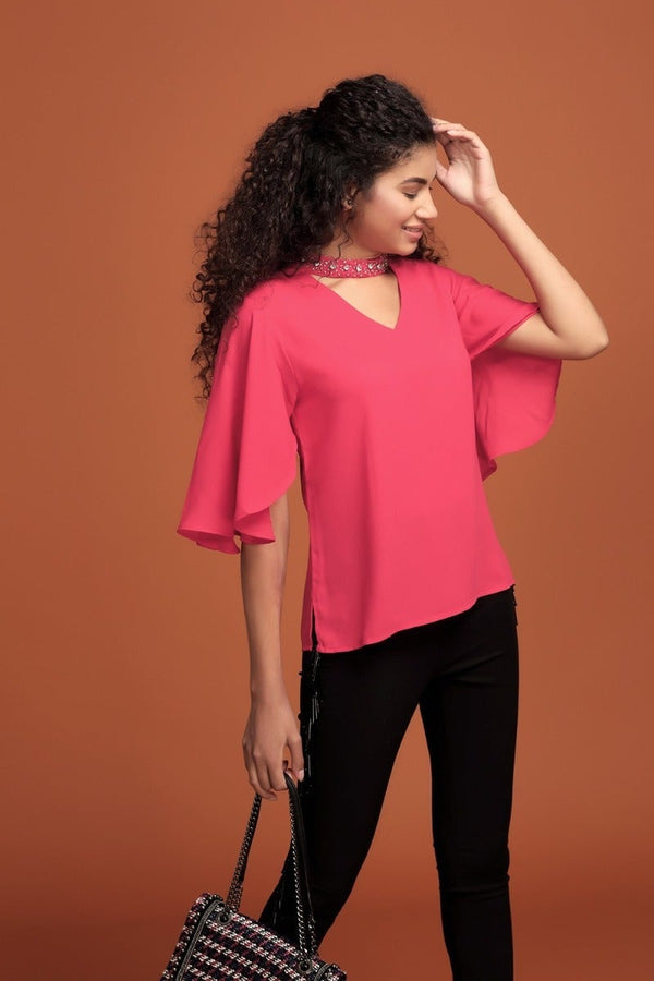 Gipsy Vivacious Red V Neck Top Red