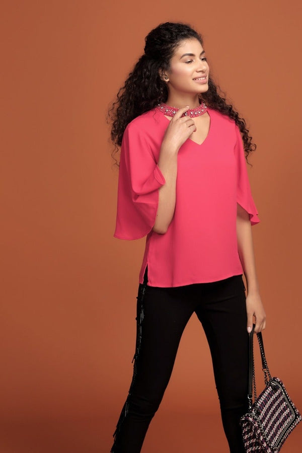 Gipsy Vivacious Red V Neck Top Red