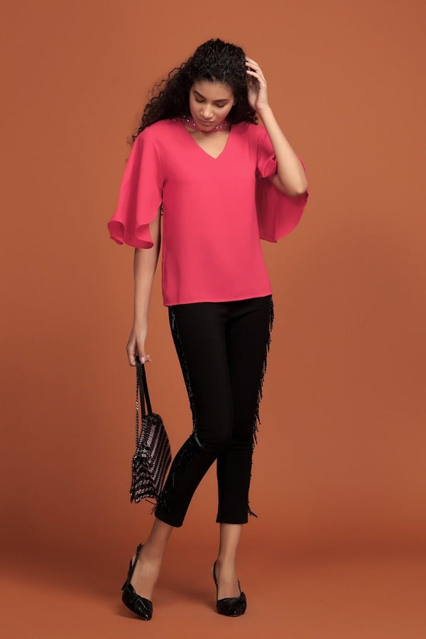 gipsy Vivacious red V neck top Red