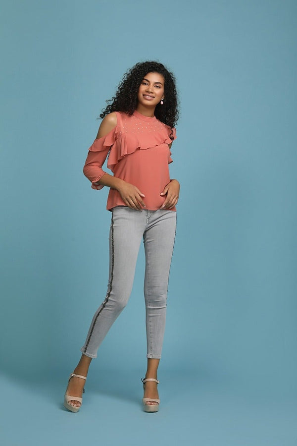 Gipsy Vivid Pink Cold Shoulder Top Brick Pink