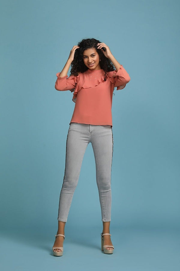 Gipsy Vivid Pink Cold Shoulder Top Brick Pink