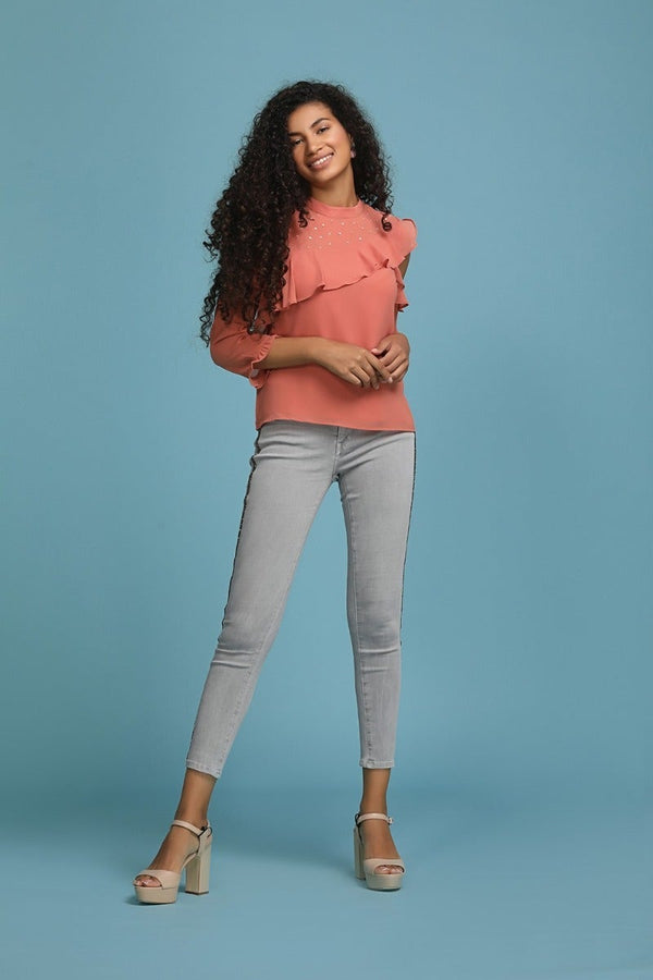 Gipsy Vivid Pink Cold Shoulder Top Brick Pink