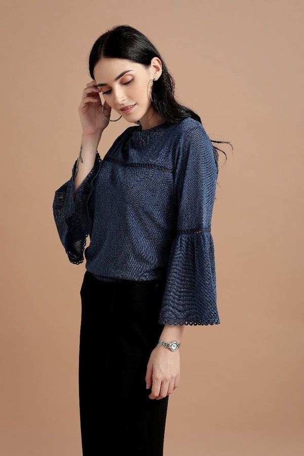 Gipsy Voguish Blue Bell Sleeves Top Blue