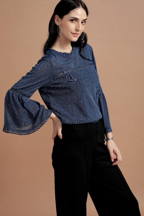 Gipsy Voguish Blue Bell Sleeves Top Blue