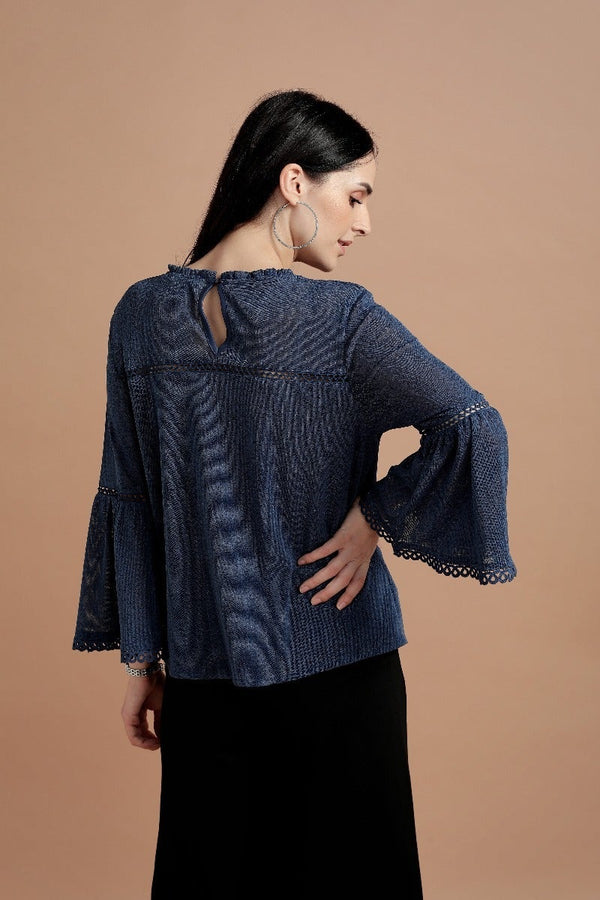 Gipsy Voguish Blue Bell Sleeves Top Blue