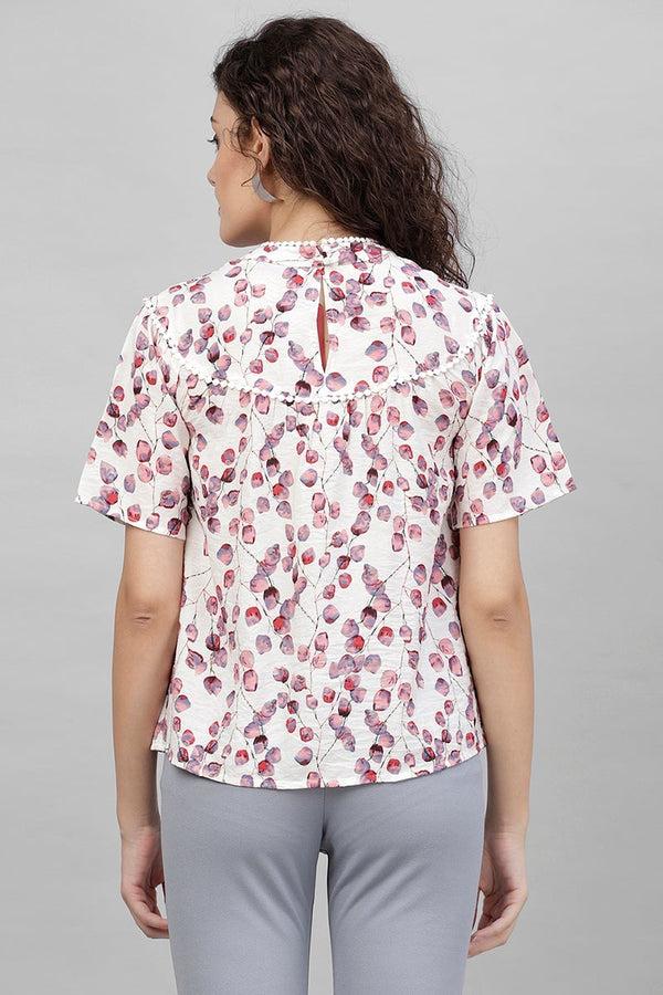 Gipsy Gipsy White Abstract Print Cotton Linen Top White