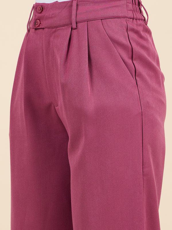 Gipsy Gipsy Woman Bottom Wear Pant Regular Fit Cotton Maroon Maroon