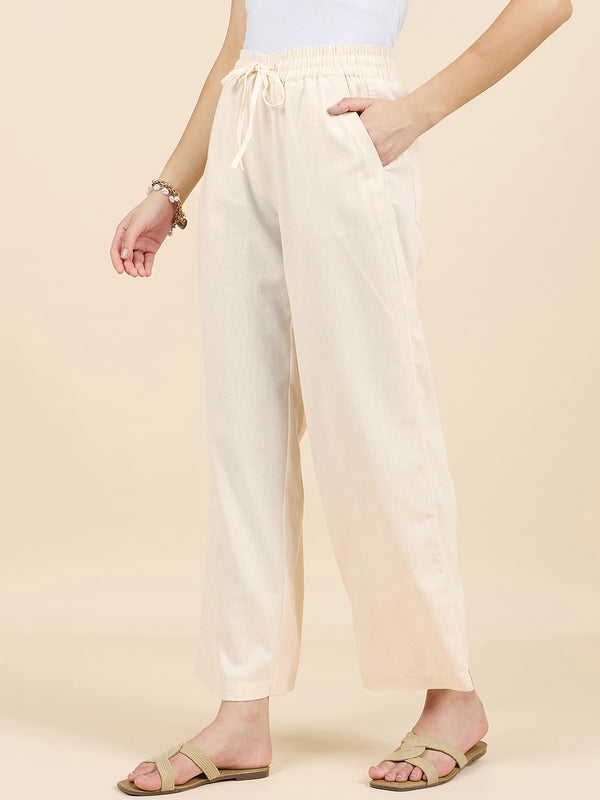 Gipsy Gipsy Woman Bottom Wear Pant Regular Fit Cotton/Poly Beige Beige