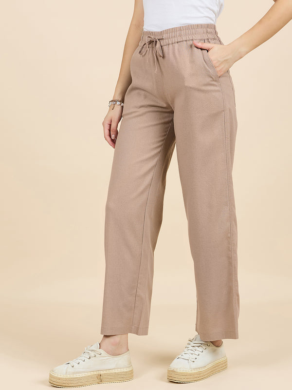 Gipsy Gipsy Woman Bottom Wear Pant Regular Fit Cotton/Poly Khaki Khaki