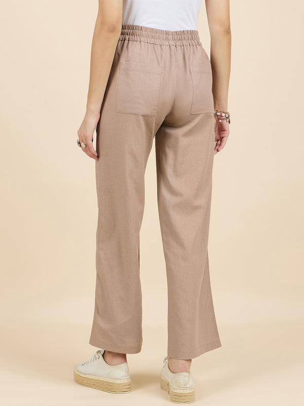 Gipsy Gipsy Woman Bottom Wear Pant Regular Fit Cotton/Poly Khaki Khaki