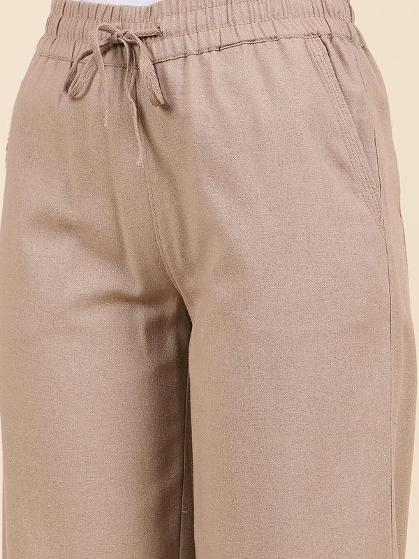 Gipsy Gipsy Woman Bottom Wear Pant Regular Fit Cotton/Poly Khaki Khaki