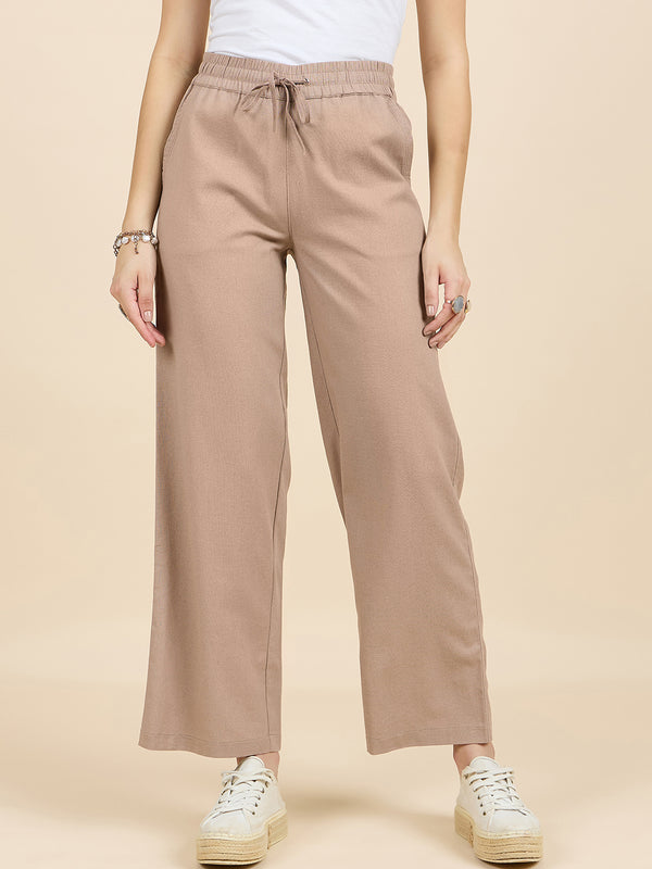 gipsy Gipsy Woman Bottom Wear Pant Regular Fit Cotton/Poly Khaki Khaki