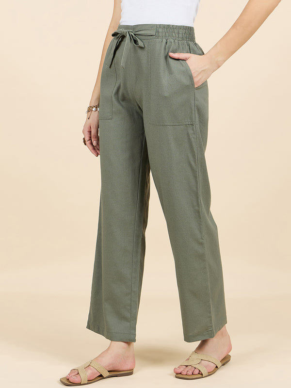 Gipsy Gipsy Woman Bottom Wear Pant Regular Fit Cotton/Poly Olive Olive