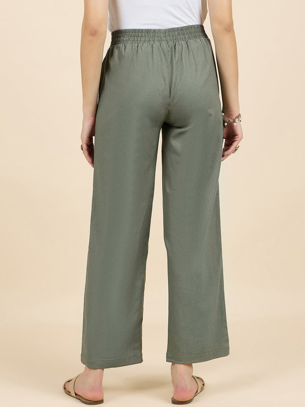Gipsy Gipsy Woman Bottom Wear Pant Regular Fit Cotton/Poly Olive Olive