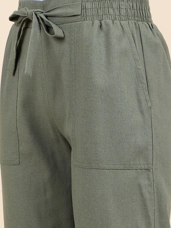 Gipsy Gipsy Woman Bottom Wear Pant Regular Fit Cotton/Poly Olive Olive