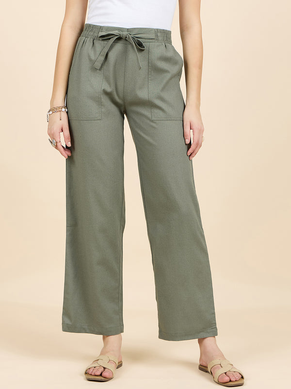 gipsy Gipsy Woman Bottom Wear Pant Regular Fit Cotton/Poly Olive Olive