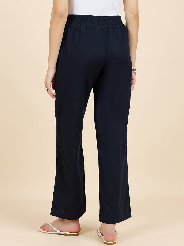 Gipsy Gipsy Woman Bottom Wear Pant Regular Fit Cotton/Poly Blue Blue