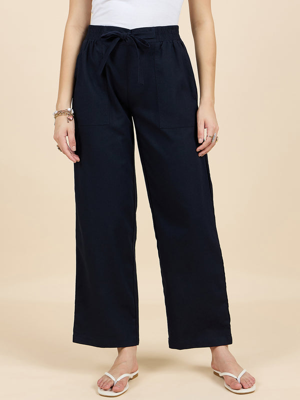 gipsy Gipsy Woman Bottom Wear Pant Regular Fit Cotton/Poly Blue Blue