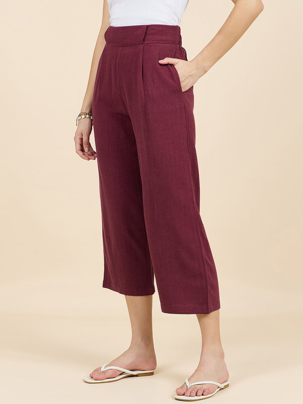 Gipsy Gipsy Woman Bottom Wear Pant Regular Fit Cotton Wine Wine