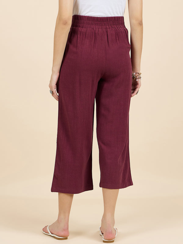Gipsy Gipsy Woman Bottom Wear Pant Regular Fit Cotton Wine Wine